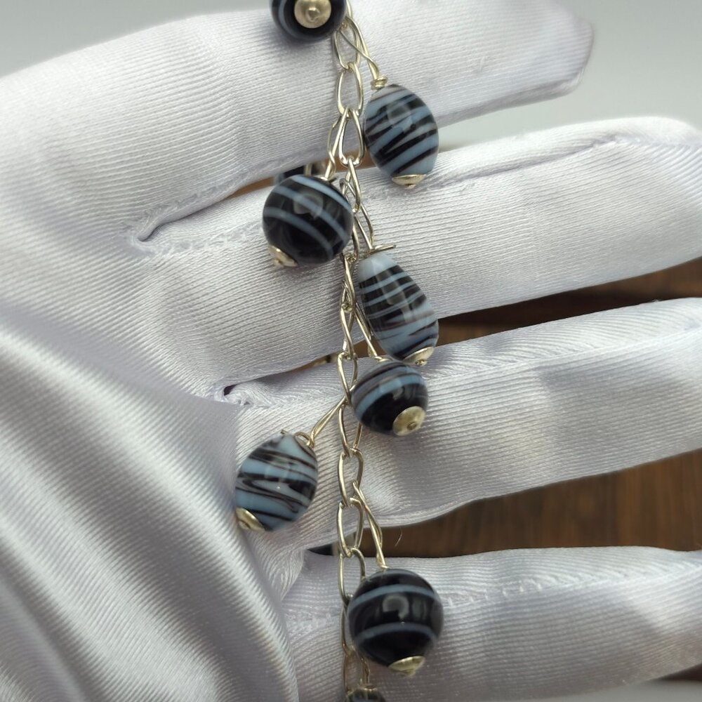 8 Inch 925 Sterling Silver Beautiful Glass Charms Bracelet